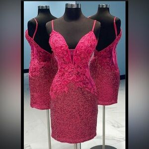 Jovani raspberry mini sequin and flower embellishment dress sz 4 nwt $539